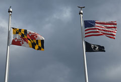 United States Flag and Maryland Flag are at Full-Staff